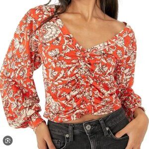 Free People say the word ruby floral puff sleeve top size S